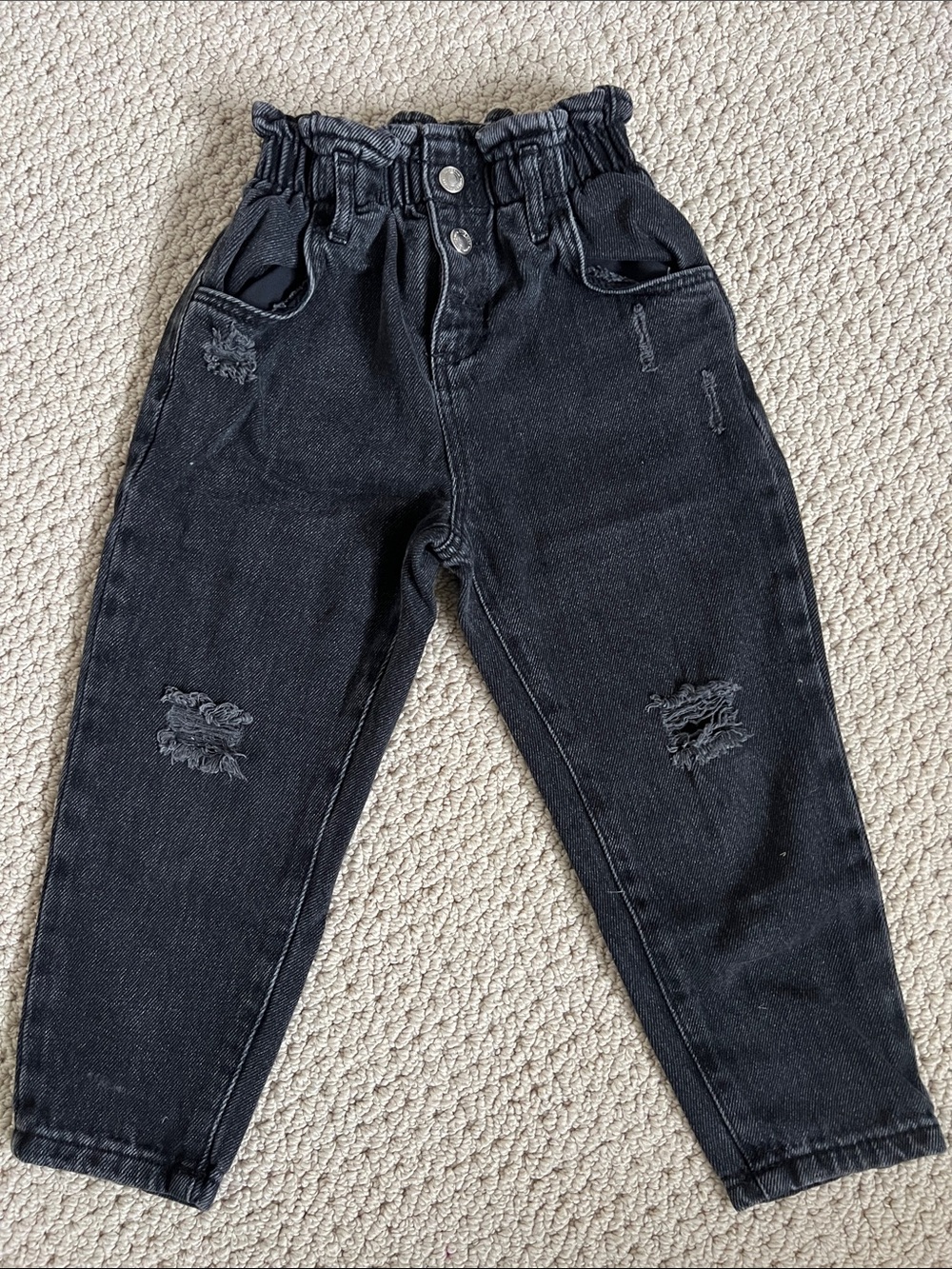 Zara Kids Black Distressed High-Waist Jeans